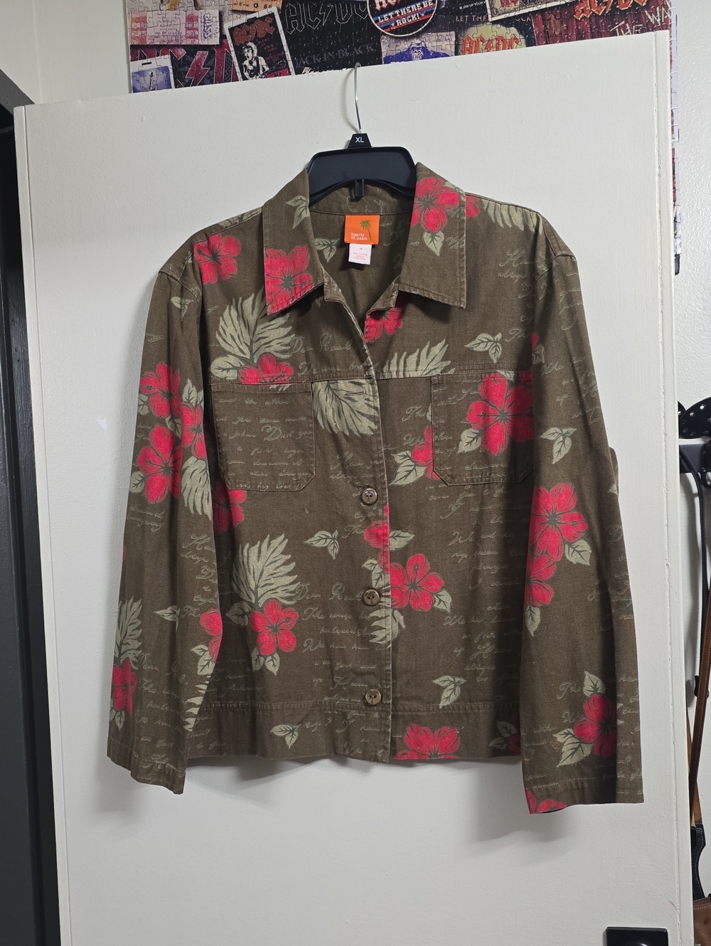 Tropical Floral Button-Up Jacket - Brown with Pink Flowers